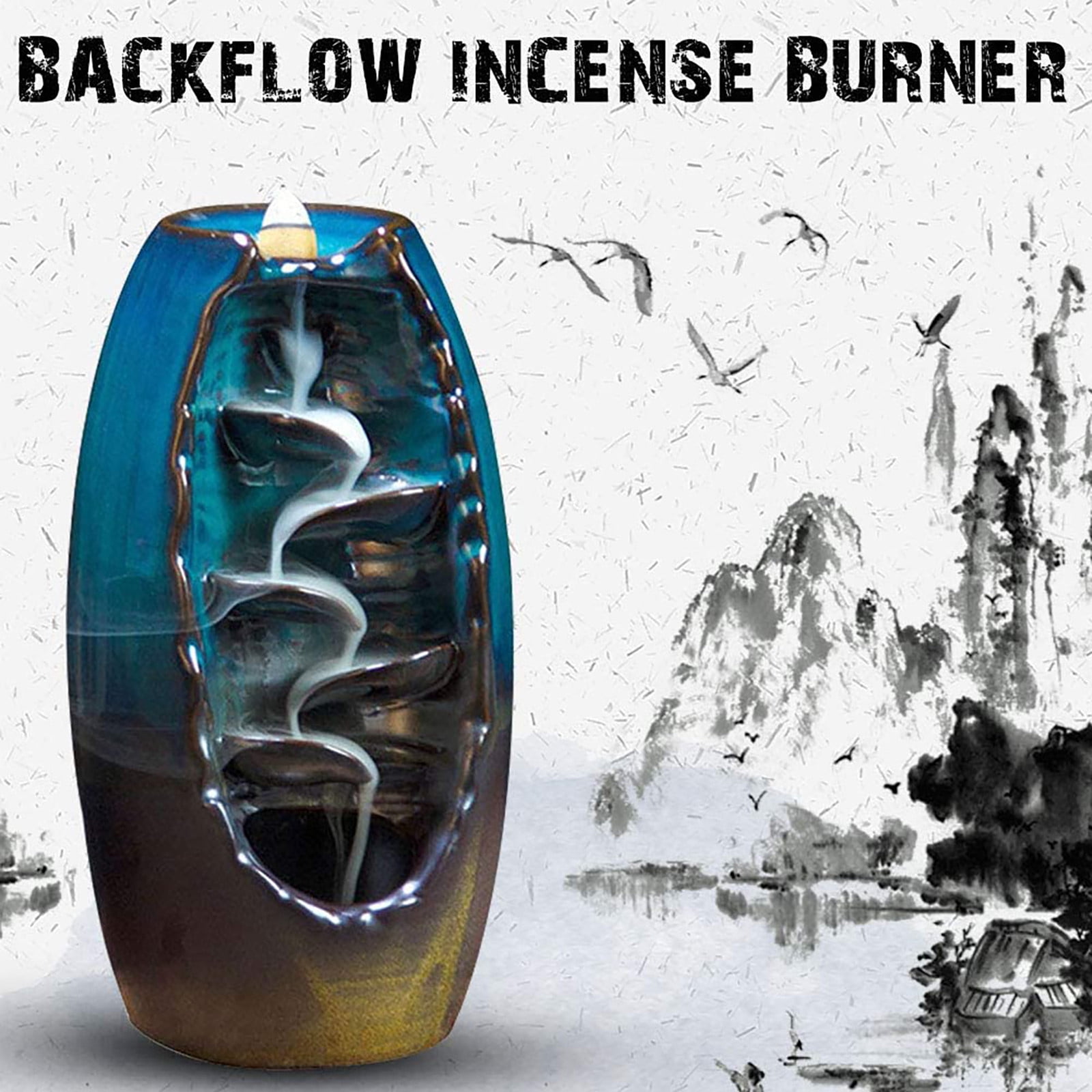 Weloille Waterfall Backflow Incense Holder, Ceramic Backflow Incense