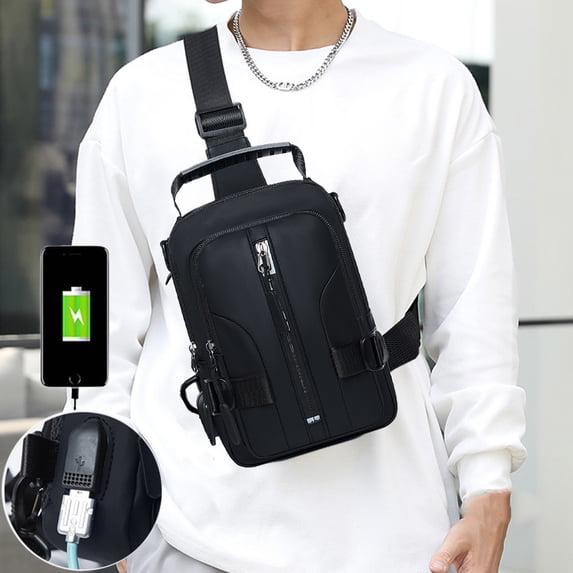 Weloille Waterproof Sling Bag with Charging Port, Multi-Color Polyester Crossbody Chest Pack for Travel Camping Hiking, Anti-Theft Lightweight Functional