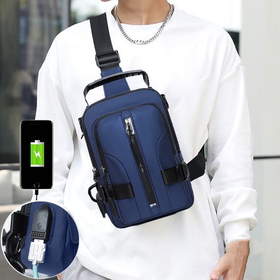 Weloille Waterproof Sling Bag with Charging Port, Multi-Color Polyester Crossbody Chest Pack for Travel Camping Hiking, Anti-Theft Lightweight Functional