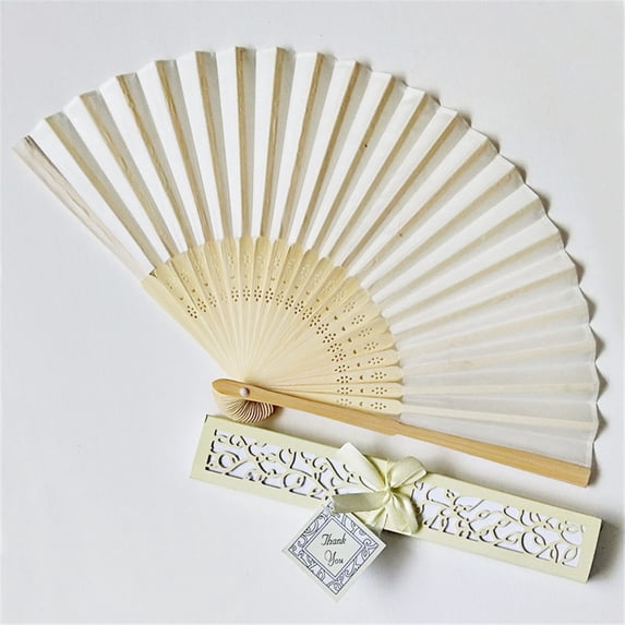 Weloille Wedding Gift Box Gift Fan Tray Carton Couple Gift Color Silk Fan (Beige)