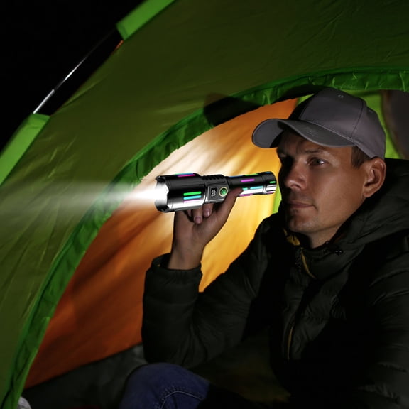 Weloille White Laser Flashlight with USB Cable (1 Flashlight + USB Cable), Rechargeable Outdoor Zoom LED Torch, Bright Handheld Light for Camping Hiking