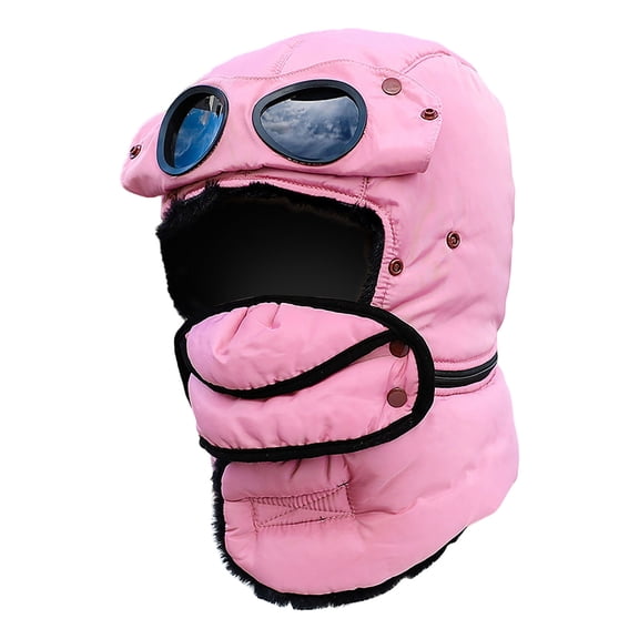 Weloille Winter Thickened Warm Cotton Hat 1Pc, Windproof Cold Resistant Hat with Goggle Mask, Fluffy Lined Full Coverage Headwear for Cycling Skiing Snowboarding Cold Weather