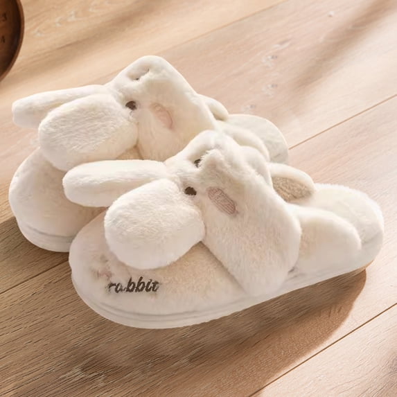 Weloille Women New Comfortable Home Cute Rabbit Models Winter Cotton Slippers Couple Models Thick Bottom Warm Cotton Slippers Cute Womens House Slippers