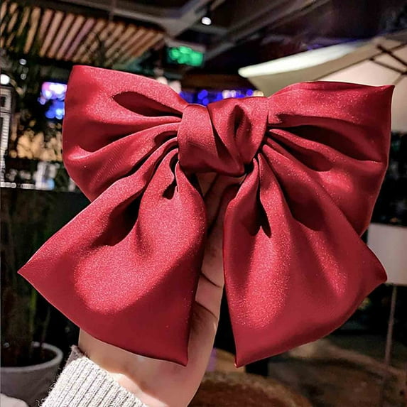 Weloille Women's Bow Hair Clip Large Silk Satin Hair Bow Tie Women's Hair Clip Large Silk White Hair Bow Tie