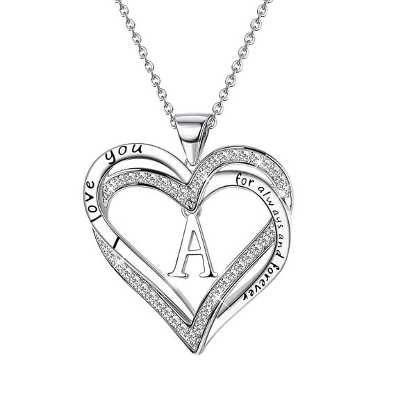 Weloille Women's Heart Shaped Letter Necklace Plated Heart Shape Pendant Necklace