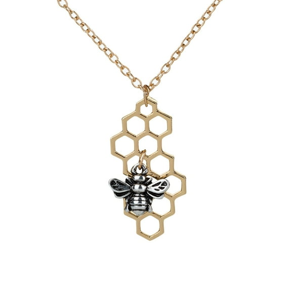 Weloille Women 's Honeycomb Pendant Polygonal Honeybee Necklace Jewelry Ornament (Bee necklace)