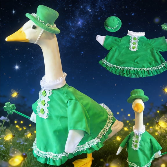 Weloille Women's St. Patrick's Day Costume 1 Pack, White Goose Pattern Comfortable Polyester Outfit, Loose Fade Resistant Holiday Apparel for St. Patrick's Day Parade Theme Party