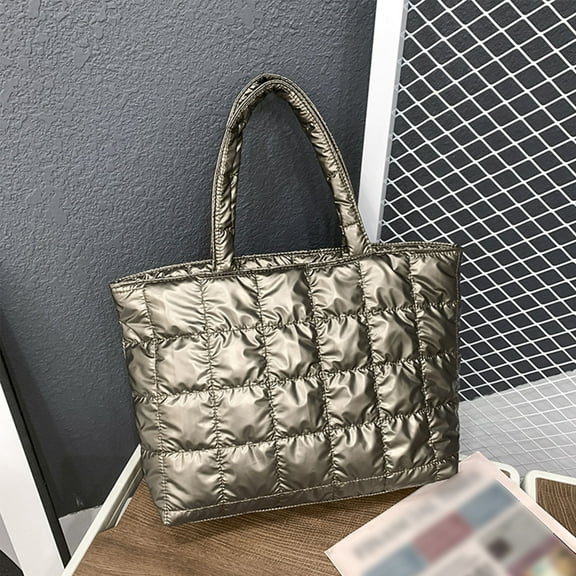 Weloille Women's Tote Bag Large Shoulder Bag,Tote Padded Winter Handbag Space Tote Bag Feather Shoulder Bag Shopping