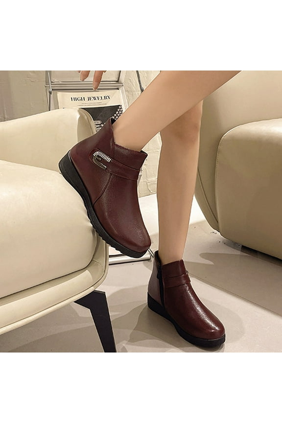 Womens Winter Ankle Boots Ladies Warm Lined Booties Thickening Shoes Zip Flat Sneakers Outdoor Booties