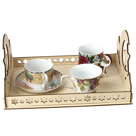 Weloille Wooden Artistic Eid Mubarak Party Serving Tableware Tray Display Wood Decoration