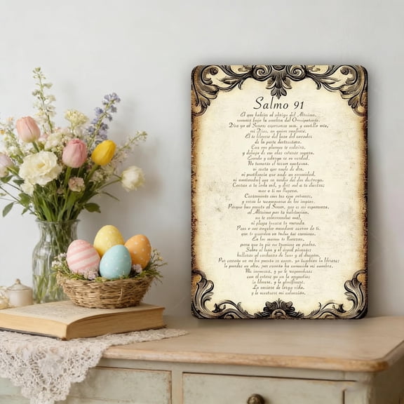 Weloille Wooden Prayer Plaque, 1 Piece Psalm 91 Engraved Decorative Sign, Smooth Surface Exquisite Craftsmanship Religious Hanging Decor, Durable Rustic Easter Decor for Home Wall Entryway