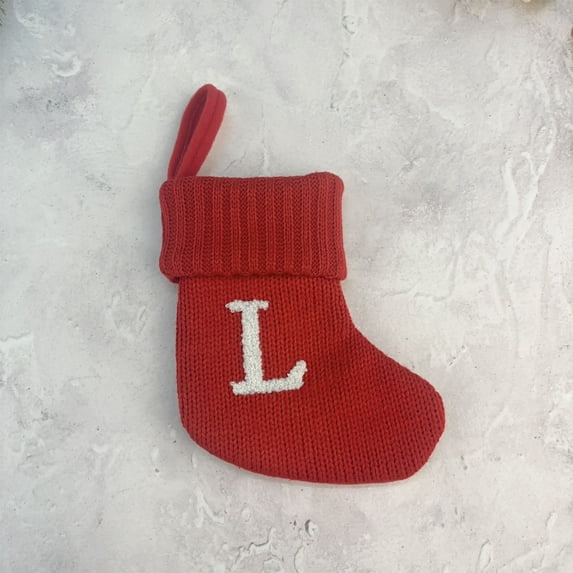 Weloille Wool Stocking,7.09 inch Initial Monogram Embroide Christmas Stocking,Family Fireplace Hanging Ornament Xmas Holiday Decor Gift (Letter L)