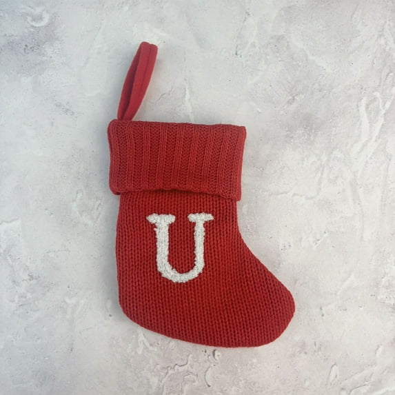 Weloille Wool Stocking,7.09 inch Initial Monogram Embroide Christmas Stocking,Family Fireplace Hanging Ornament Xmas Holiday Decor Gift (Letter U)