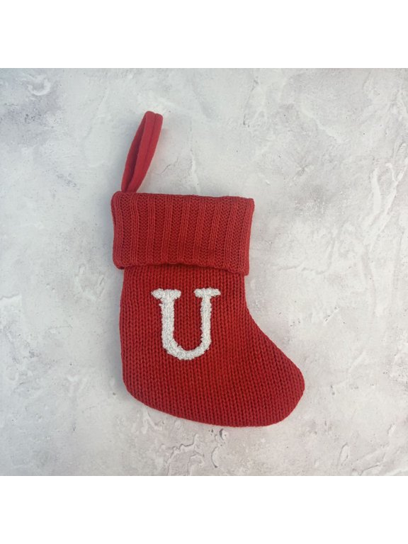 Wool Stocking,7.09 inch Initial Monogram Embroide Christmas Stocking,Family Fireplace Hanging Ornament Xmas Holiday Decor Gift (Letter U)