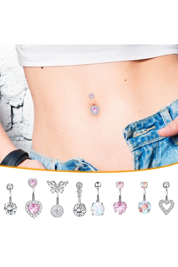 Zircon Navel Ring Set 8 Piece, Belly Button Piercing Jewelry with Sparkling Stones for Women