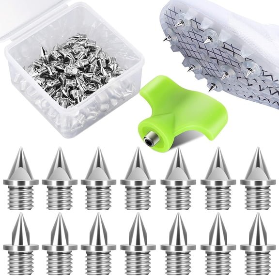 Welpettie 100Pcs Track Spikes Steel Wear Resistant Shoe Spikes Replacement Non-slip Lightweight Sport Shoes Spikes with Spike Wrench for Running Hiking High Jumping Cross Country