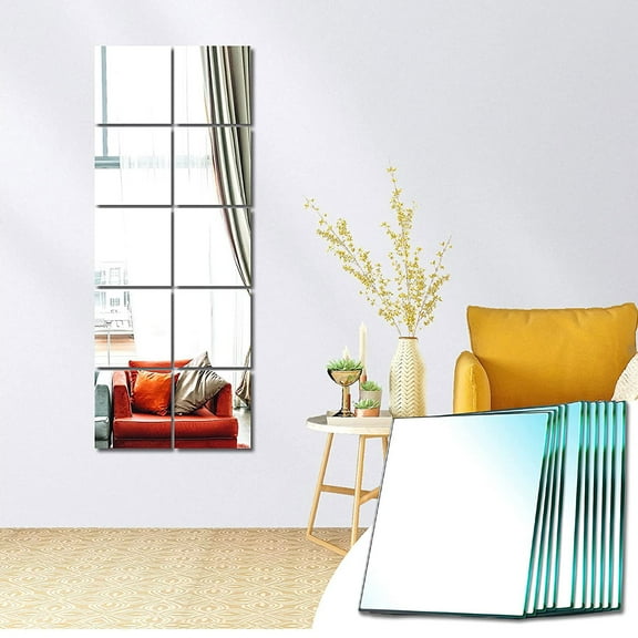 Welpettie 10Pcs Mirror Sheets Self Adhesive Non Glass Mirror 12 x 12 Inch Ultra-thin Flexible Mirror Sheets DIY Tiles Mirror Stickers Wall Decor Mirror for Home Bedroom Closet Bathroom