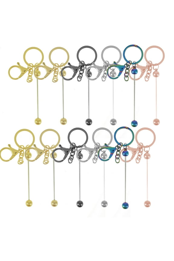 12Pcs Beadable Keychain Bars for Beads Metal Beaded Keychain Heavy-Duty DIY Bead Bar Keych
