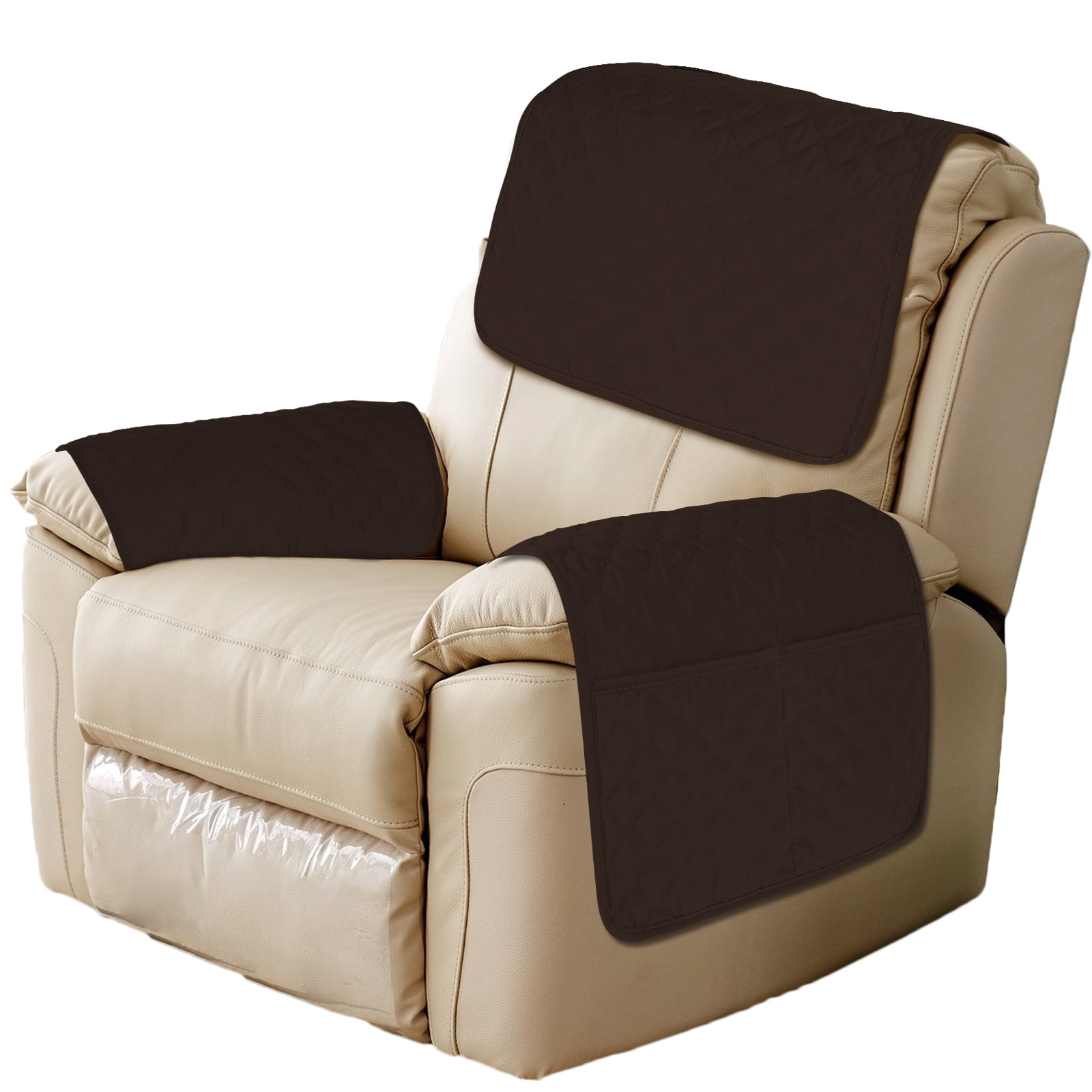 Welpettie 3Pcs Sofa Armrest Cover Headrest Cover Polyester Recliner