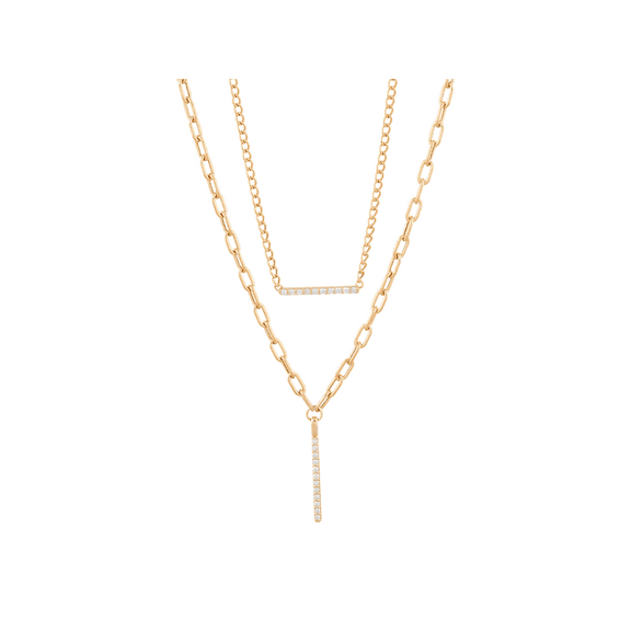 Welry 1/4 cttw Diamond 14kt Yellow Gold-Plated Sterling Silver Double Layered Necklace, 17"