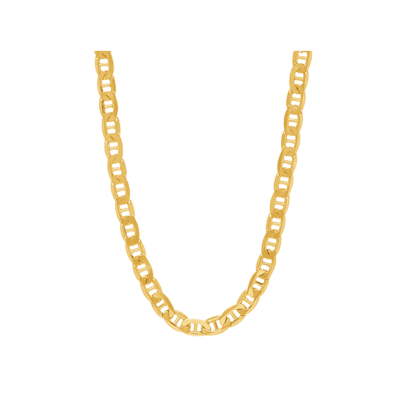Welry Men's Italian-Made 7.2mm Beveled Mariner Link Chain Necklace in 10kt Yellow Gold, 22"