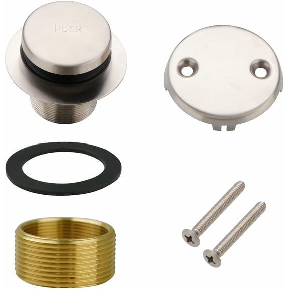 Welsan Bathtub Drain Tip Toe Tub Conversion Kit, Replacement Bath Trim with Two-Hole Overflow Faceplate and Universal Fine/Coarse Thread Assembly, Brushed Nickel