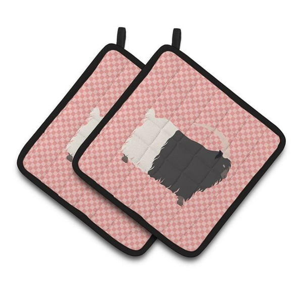 Welsh Black-Necked Goat Pink Check Pair of Pot Holders - Pink