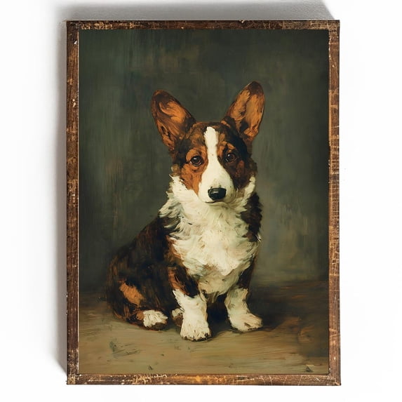 Welsh Corgi Dog Dad Dog Mom Corgi Owner Gift Pet Art Vintage Dog Art Hunter Black Corgi Black Tri Color, 12x18 UNFRAMED