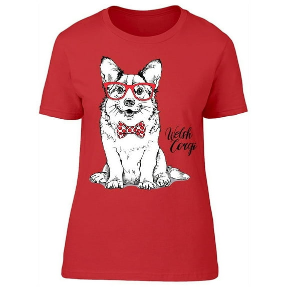 Welsh Corgi Dog In A Fun Glasses T-Shirt Women -Image by Shutterstock, Female Medium