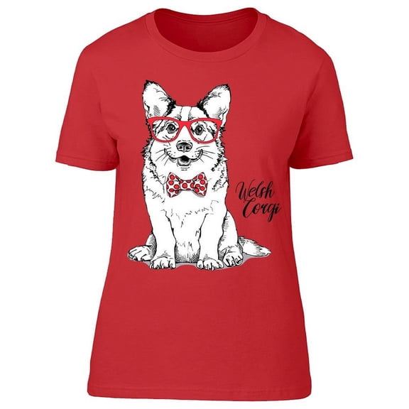 Welsh Corgi Dog In A Fun Glasses T-Shirt Women -Image by Shutterstock, Female Small