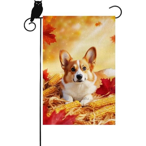 Welsh-Corgi Garden Flag 12x18 Hello Fall Vertical Double Sided Autumn Leaves Thanksgiving Corn Holiday Outside Decorations Burlap Yard Flag fall sales clearance outdoor (1780)