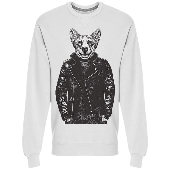 Welsh Corgi In Leather Jacket Sweatshirt Men -Image by Shutterstock, Male XX-Large