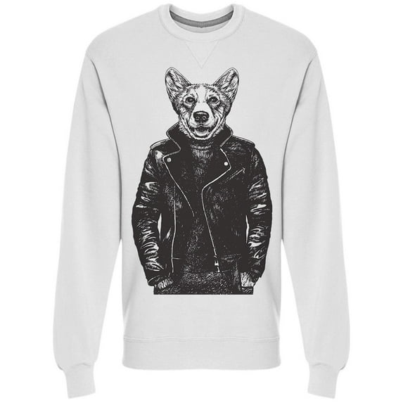 Welsh Corgi In Leather Jacket Sweatshirt Men -Image by Shutterstock, Male XX-Large