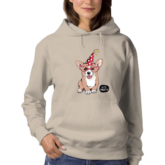 Welsh Corgi Puppy Let's Party Hoodie Women -Image by Shutterstock, Female 5X-Large