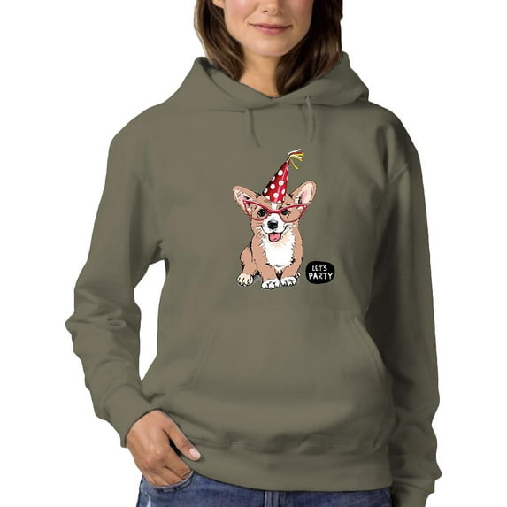 Welsh Corgi Puppy Let's Party Hoodie Women -Image by Shutterstock, Female Medium