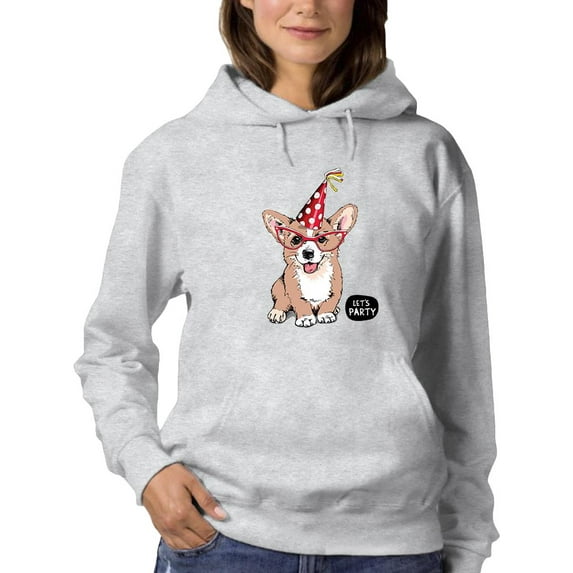 Welsh Corgi Puppy Let's Party Hoodie Women -Image by Shutterstock, Female Small