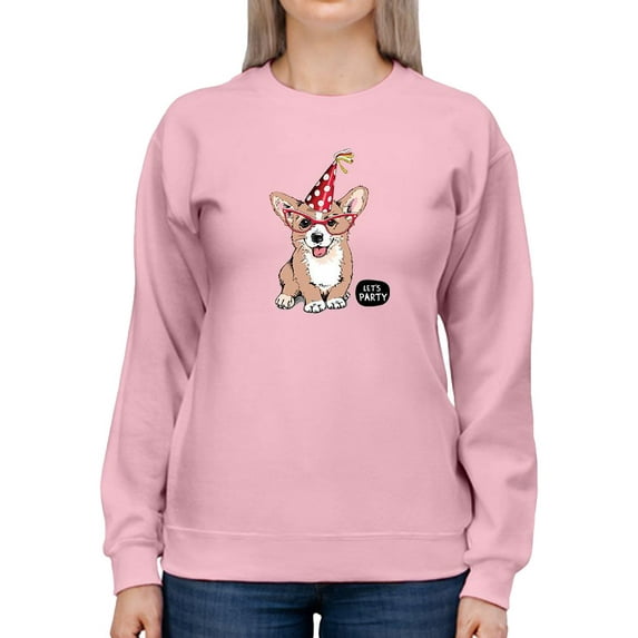Welsh Corgi Puppy Let's Party Sweatshirt Women -Image by Shutterstock, Female 3X-Large