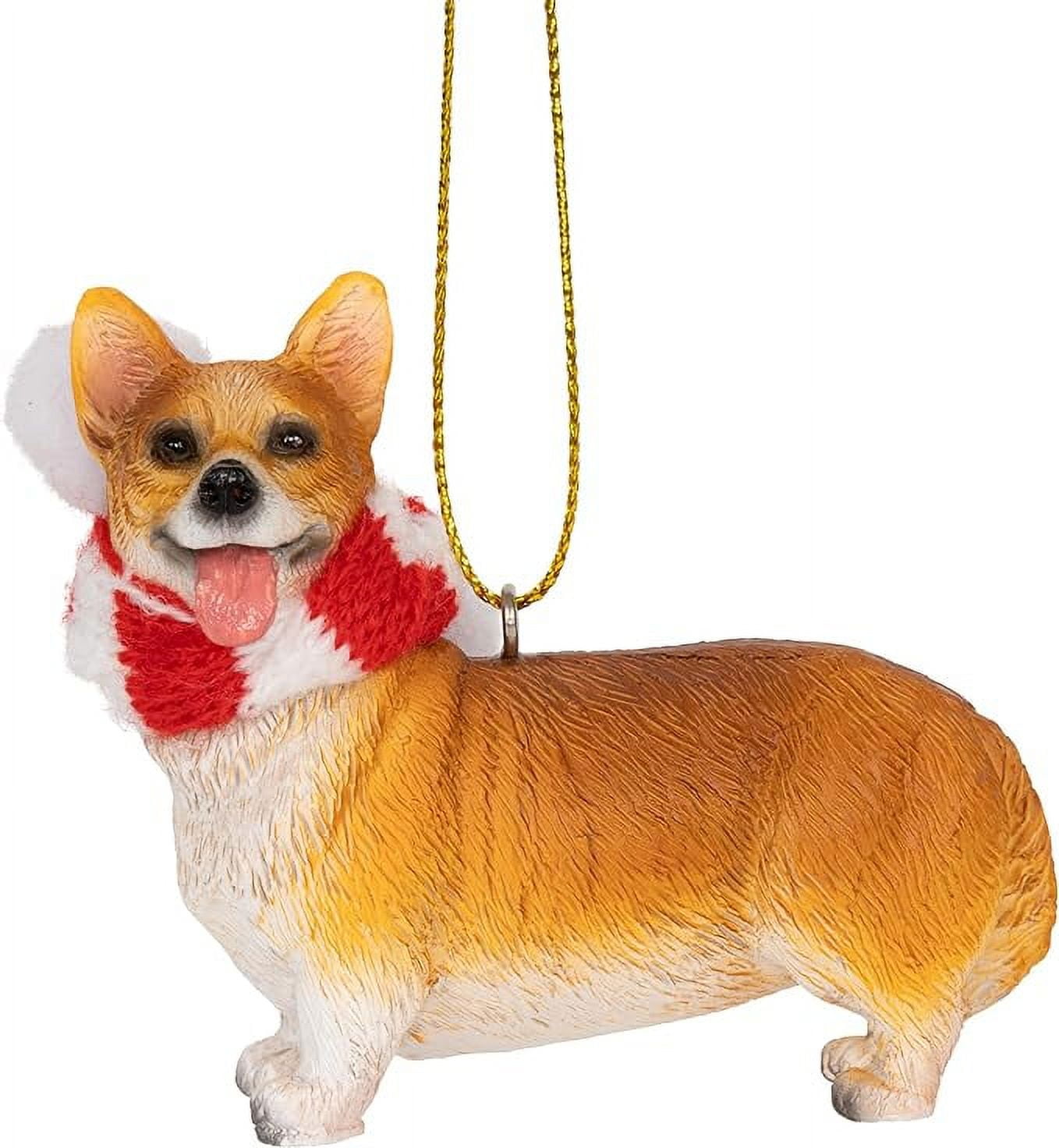 Welsh Corgi Tan and White Resin Christmas Ornament with Candy Cane Scarf