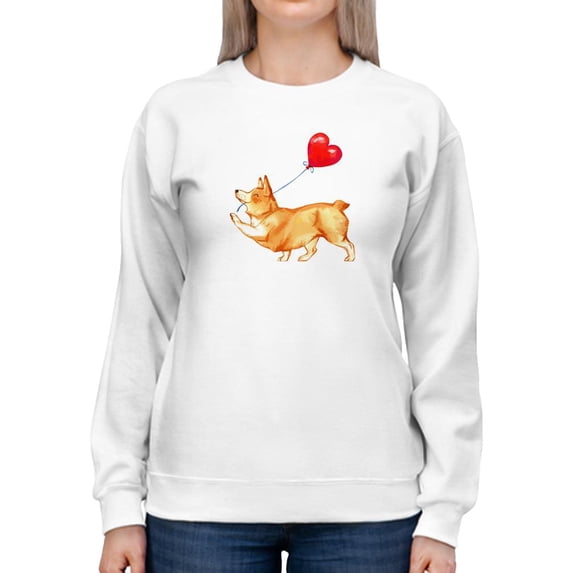 Welsh Corgi W Heart Balloon. Sweatshirt Women -Image by Shutterstock, Female XX-Large