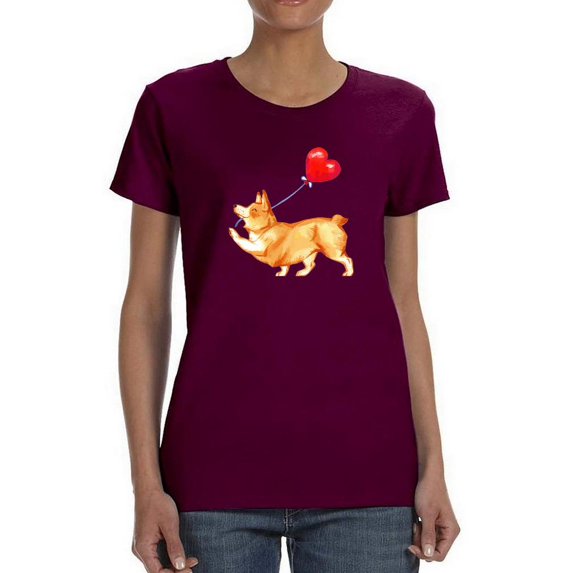 Welsh Corgi W Heart Balloon T-Shirt Women -Image by Shutterstock, Female 4X-Large