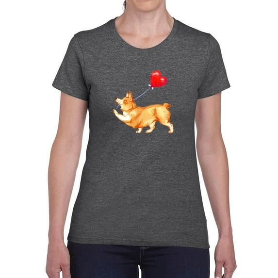 Welsh Corgi W Heart Balloon T-Shirt Women -Image by Shutterstock, Female 5X-Large