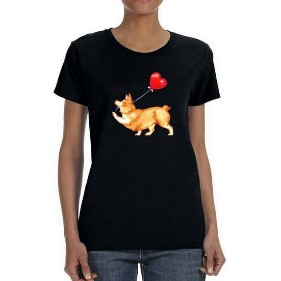 Welsh Corgi W Heart Balloon T-Shirt Women -Image by Shutterstock, Female Large