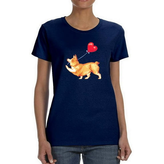 Welsh Corgi W Heart Balloon T-Shirt Women -Image by Shutterstock, Female Medium