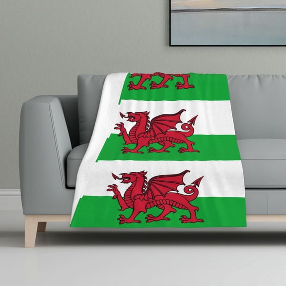 Welsh Dragon Flag Flannel Fleece Blanket All Season Flannel Throw For Sofa Bed Car Outdoor Home 32x48 Inch