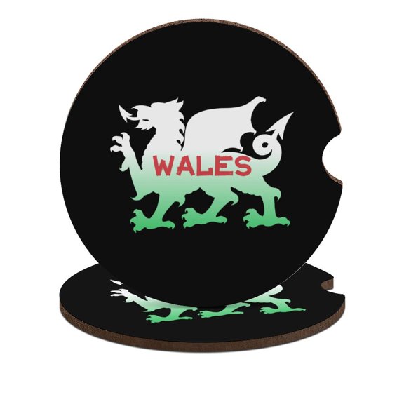Welsh Dragon Flag of Wales Car Coasters for Drinks with A Finger Notch for Easy Removal Cup Holder Coaster Cup Mat Car Interior Accessories 2PCS