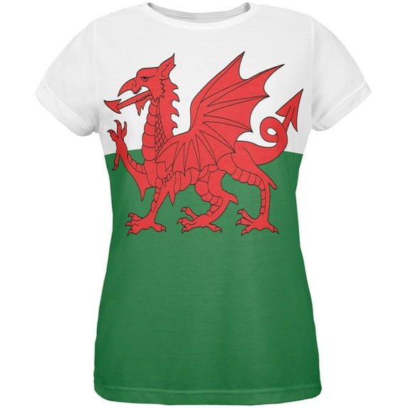 Welsh Flag All Over Womens T-Shirt - X-Large