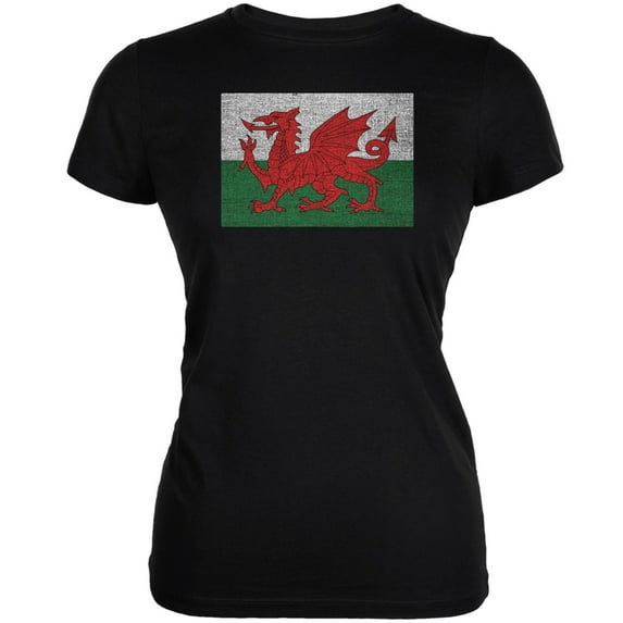 Welsh Flag Distressed Black Juniors Soft T-Shirt - 2X-Large