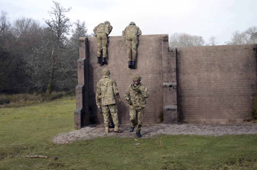 Welsh Guards perform basic training on the assault course at Sennybridge Training Area Canvas Art - Andrew ChittockStocktrek Images (18 x 12)