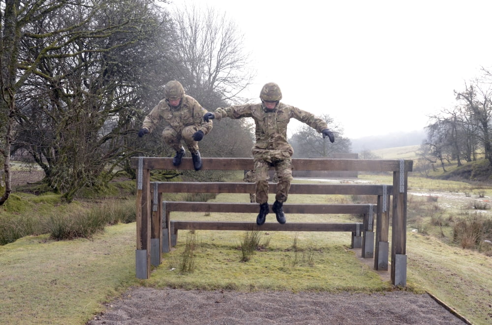 Welsh Guards perform basic training on the assault course at Sennybridge Training Area Canvas Art - Andrew ChittockStocktrek Images (18 x 12)
