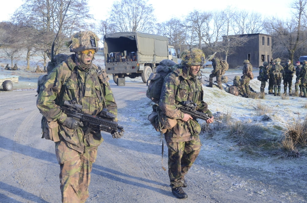 Welsh Guards platoon training at Sennybridge Training Area Wales Canvas Art - Andrew ChittockStocktrek Images (34 x 23)